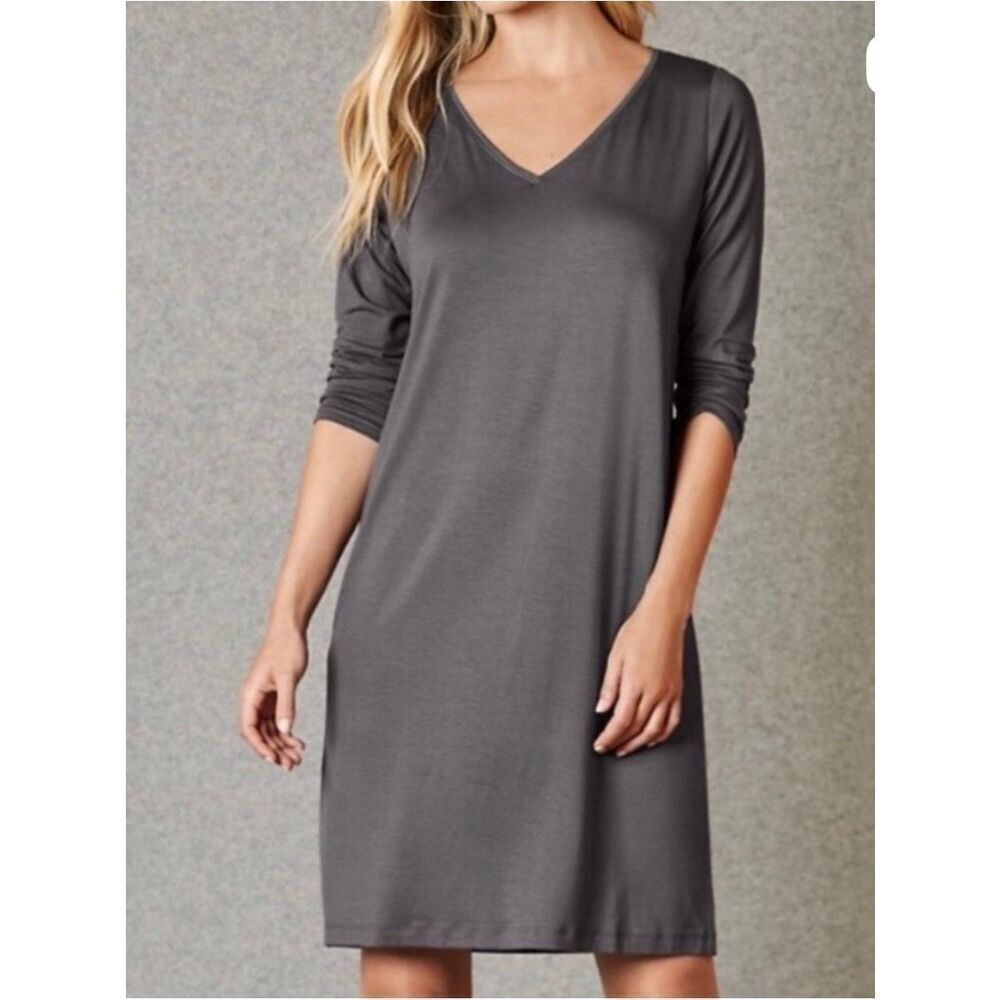 Eileen Fisher V-Neck 3/4 Sleeve Shift Dress sz XL NWT In Ash